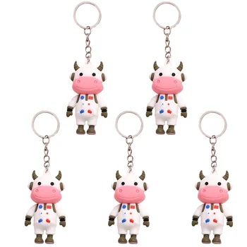 

5pcs Creative New Year Gift Cartoon Space Cow Key Chain Flexible Glue Key Rings