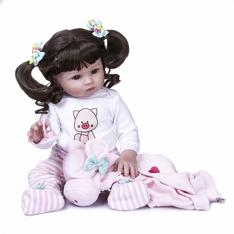 47cm Full Body Silicone Vinyl Reborn Toddler Girl Doll Curly Hair Lifelike Toy