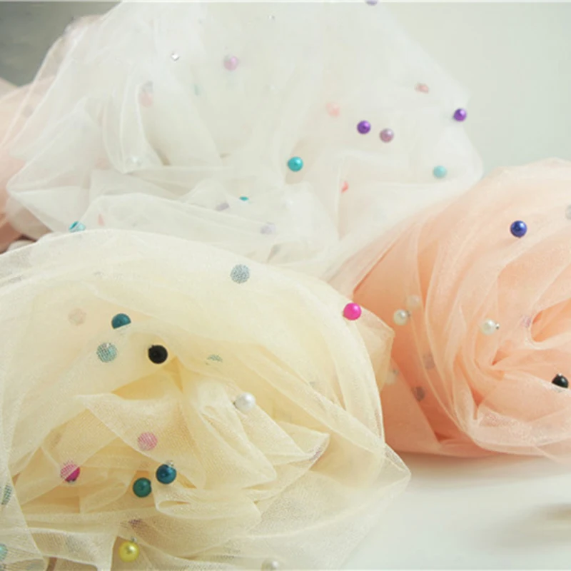 Ширина 150 см Разноцветный жемчуг блестящая Тюлевая ткань жемчужная сетка для