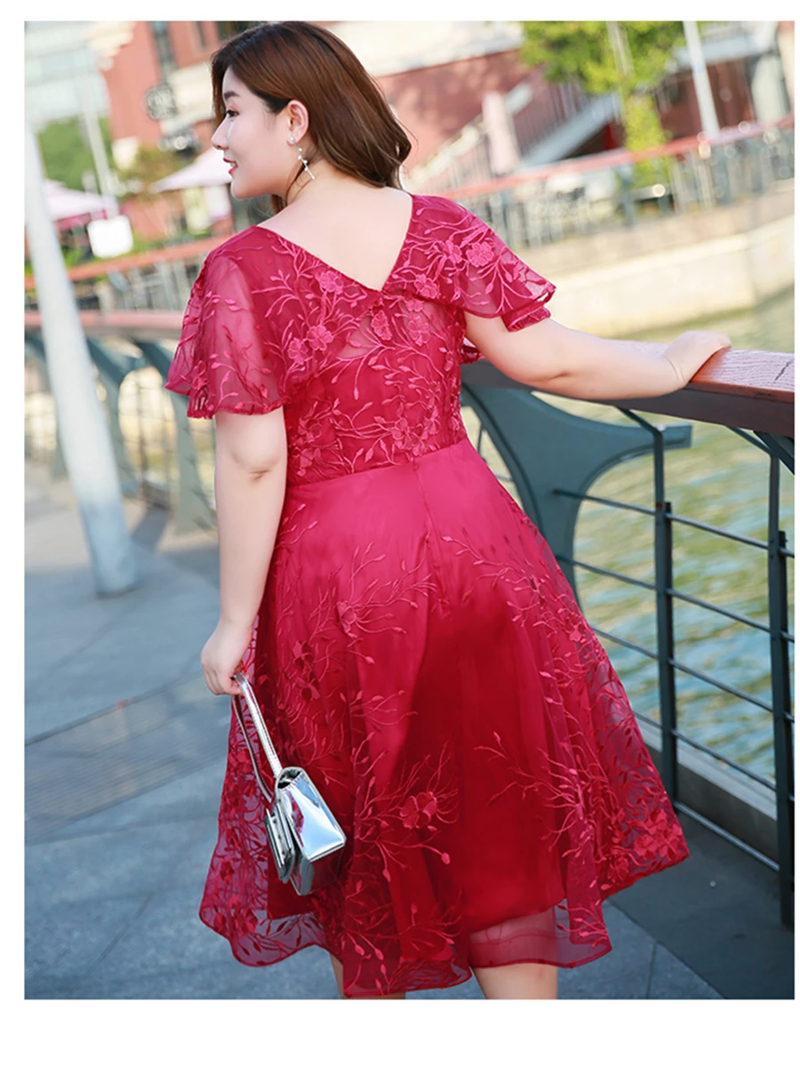 Prom Dresses V-neck Vestidos De Gala Embroidery Short Dresses Women Party Night Plus Size Short Sleeve Formal Dress T065
