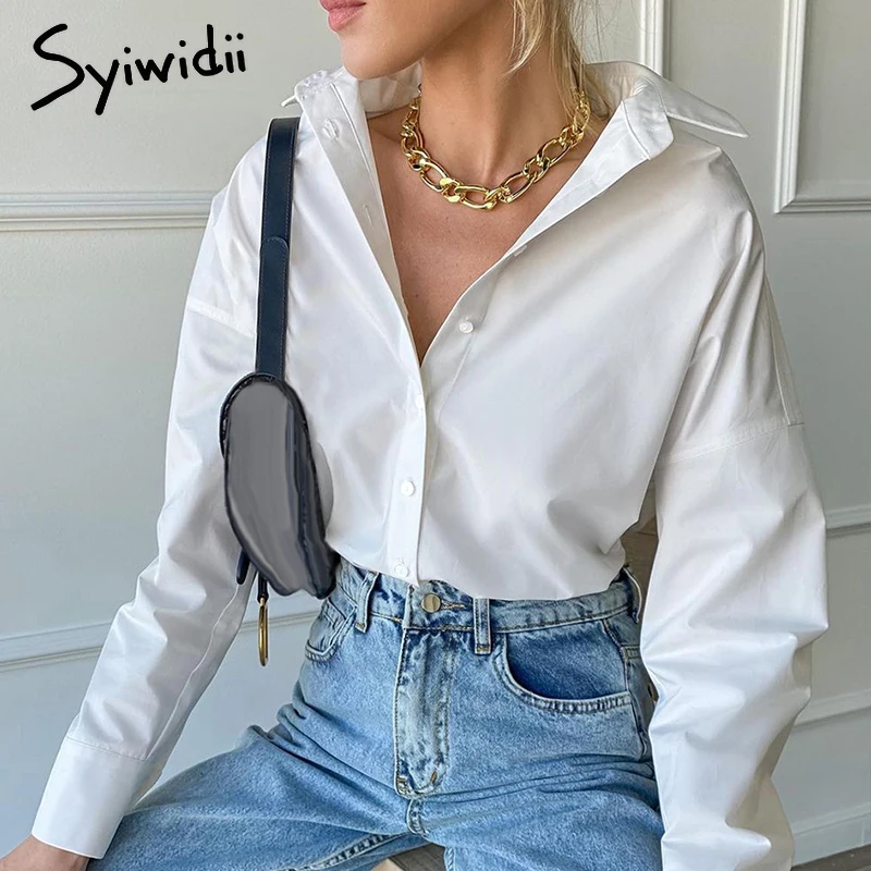 Syiwidii женская рубашка оверсайз блузки на пуговицах с длинным рукавом Свободные