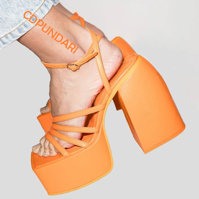 

2022 Ladies Ankle Strap Super High Heels Platform Sandals For Women Luxury Brand Designer Summer Party Chunky Pumps And Shoes