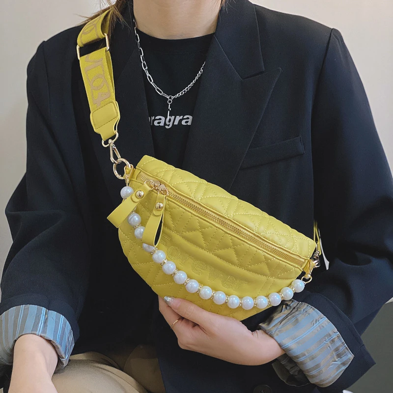 Riñonera lujo con perlas para mujer, bolso de pecho de cuero de diseñador, a la moda, de marca, bandolera, 2021|Riñoneras| -