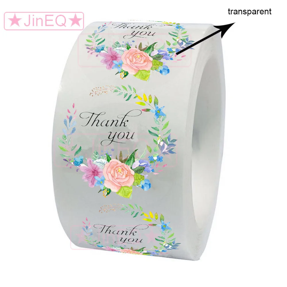 

500pcs Clear Floral Thank You Stickers Round Paper Label Stickers for Christmas Gift Wedding Cards Business Packaging Stickers