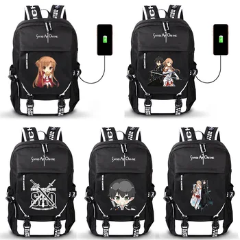 

SAO Sword Art Online Anime USB Port Backpack Boy Girls Men Women Bag Travel School Bag Teenager Laptop Book Bag Mochila