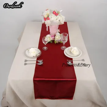 

5 pieces Wine Red Color Satin Table Runner 12inch x 108inch (30cm x 275cm) 20 Colors Wedding Party Hotel Home Decoration