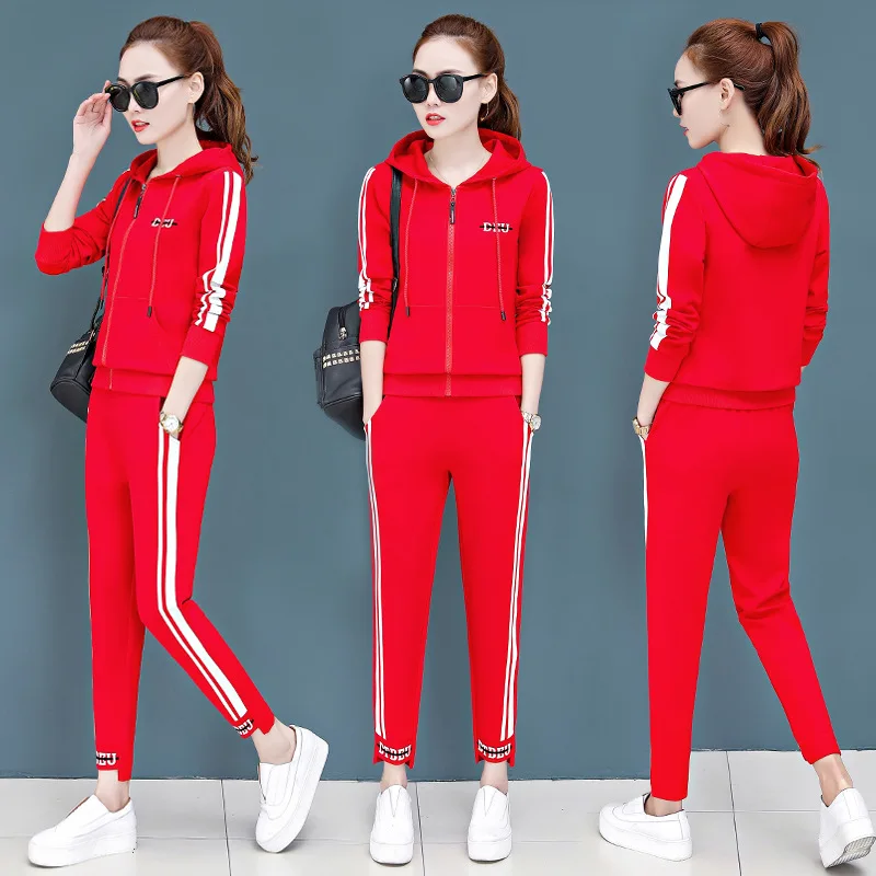 

Autumn Tracksuit Women Side Stripe Hoodies Zipper Sweatshirt And Pants Suit Female Casual Two Piece Set Outfits Sporting Suits