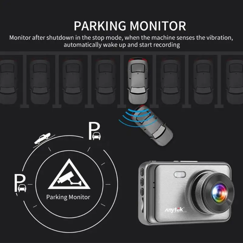 Anytek X31 1080p Full HD DVR автомобиля Камера Регистраторы 3 дюймов ЖК-дисплей Ночное видение Dash Cam LDWS ADAS SOS G-sensor номерной знак с водяным знаком горлышко в форме