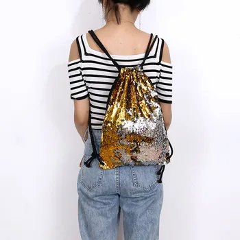 

New Hot Sequin Drawstring Bags Reversible Sequin Backpack Glittering Shoulder Bags for Girls Women SMR88