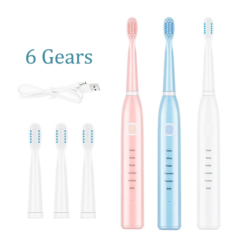 

Sonic Rechargeable Electric Toothbrush With 3 Replacement Brush Heads 2 Minutes Timer & 6 Brushing Modes Waterproof Teeth Brush