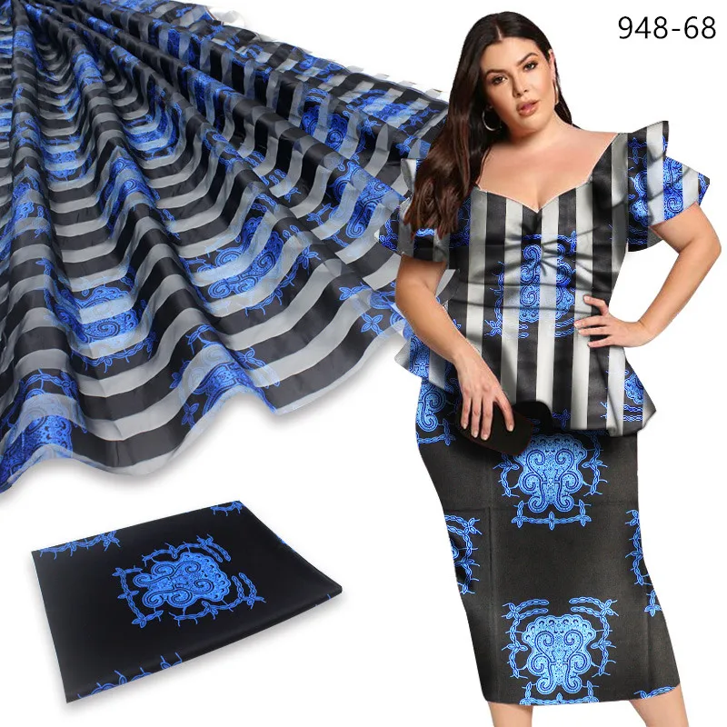 

Hot Sale Gahna Style Satin Silk Fabric With Organza Ribbon Material African Wax Design Kente Pattern Silk Wax 948