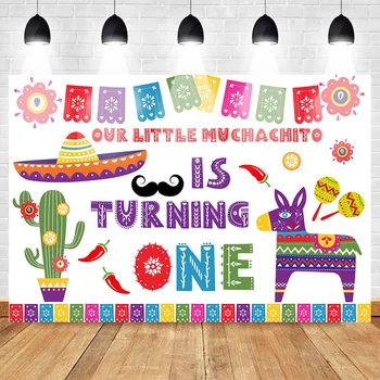 

Neoback Mexican Theme 1st Birthday Backdrop Custom Birthday Photo Background Color Flag Banner Cactus Photo Photography Backdrop