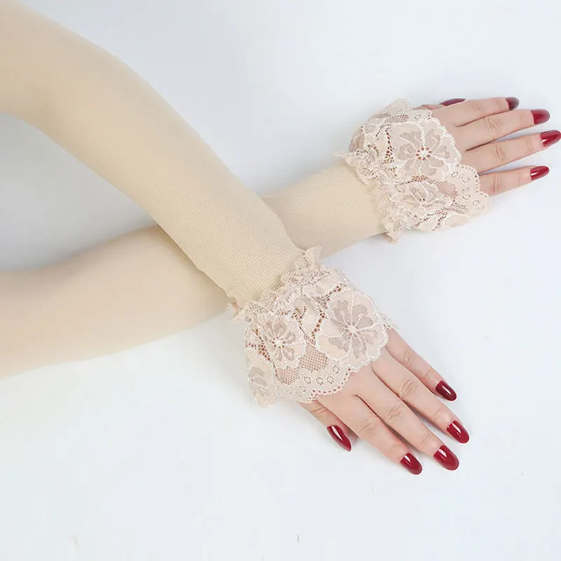 Female Sunscreen arm Sleeve Driving Gloves Fingerless Wrist Elastic Sleeve Summer Sun Protection