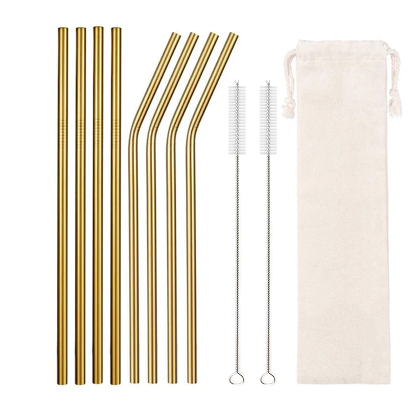Vibrant Reusable Eco-Friendly Stainless Steel Straw Set - 10 Colorful Straws
