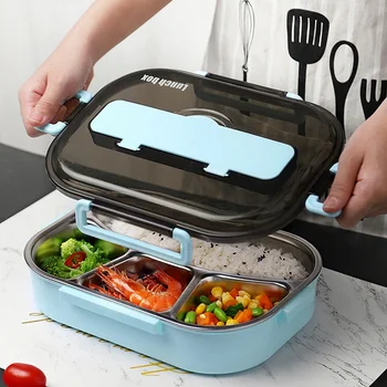 

Portable Lunch Box with Tableware Food Storage Container with Compartments Microwave Tableware Stainless Steel Food Storage