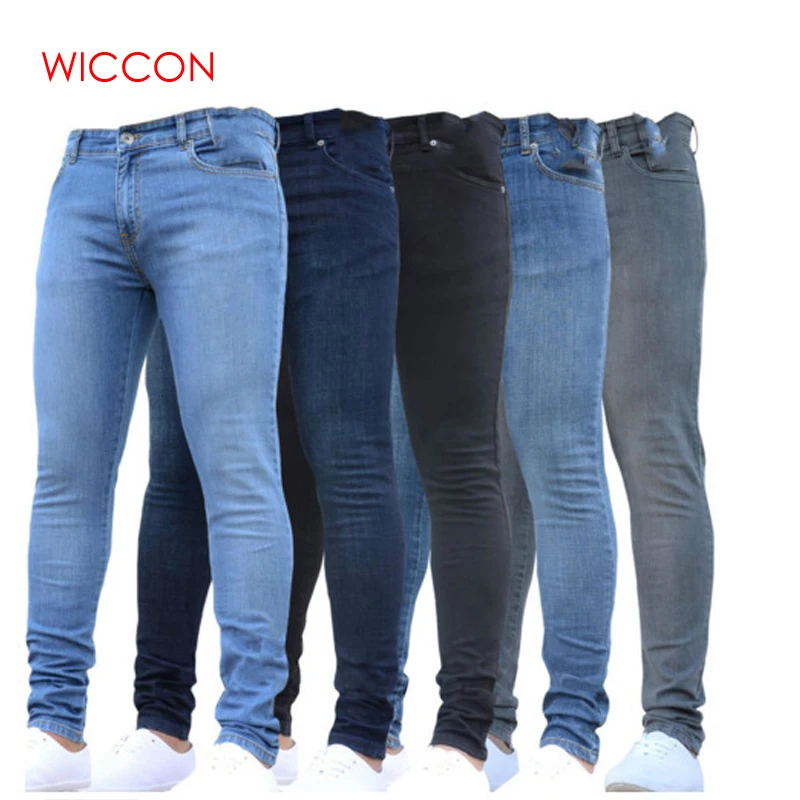 Prix Nouveau hommes crayon pantalon 2019 mode hommes décontracté mince coupe droite Stretch pieds maigre fermeture éclair jean pour homme vente chaude pantalon