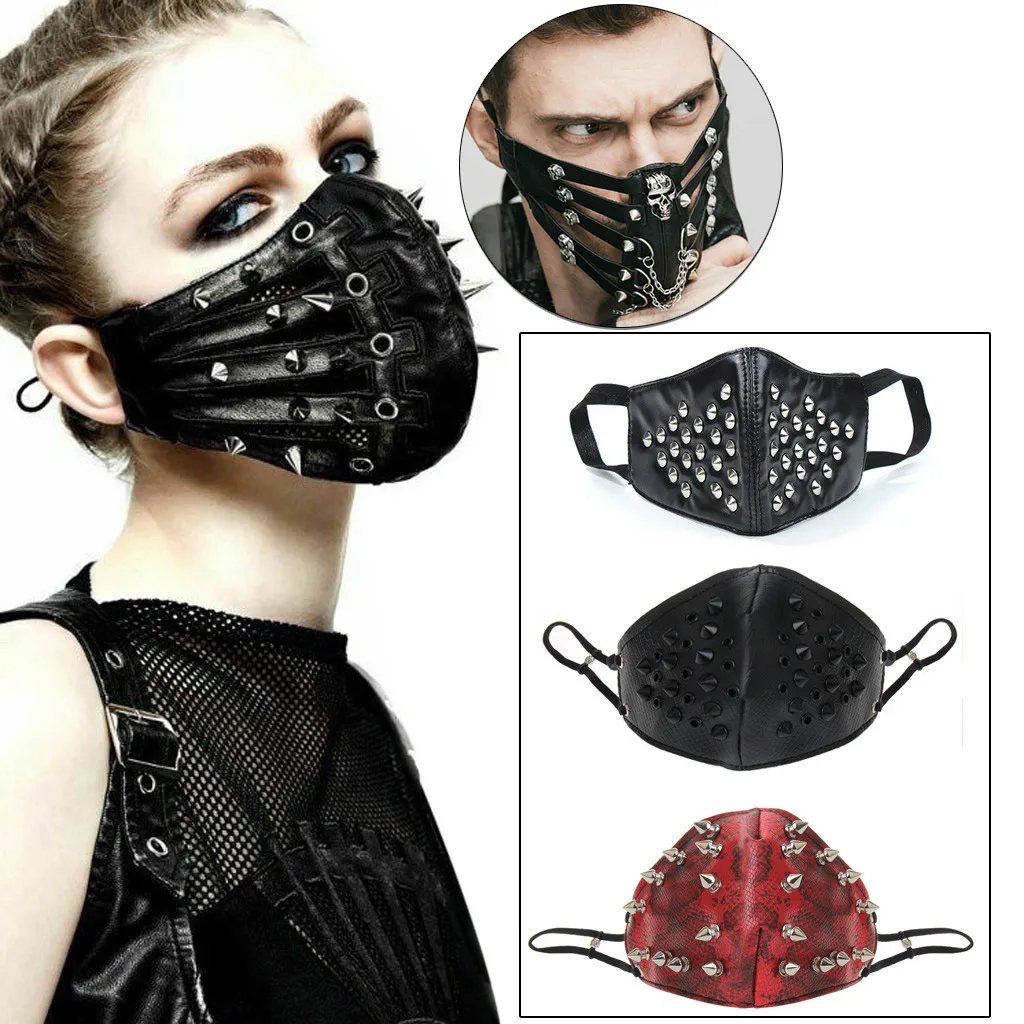 Панк Черный Унисекс мотоцикл панк Хэллоуин косплей стиль металлическая крутая маска для женщин и мужчин муфельные маски со ртом для лица