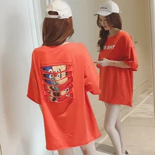 Camisetas, женские яркие цветные футболки с нахлестом на спине, с рисунком внутри, топы с круглым вырезом, летние футболки размера плюс