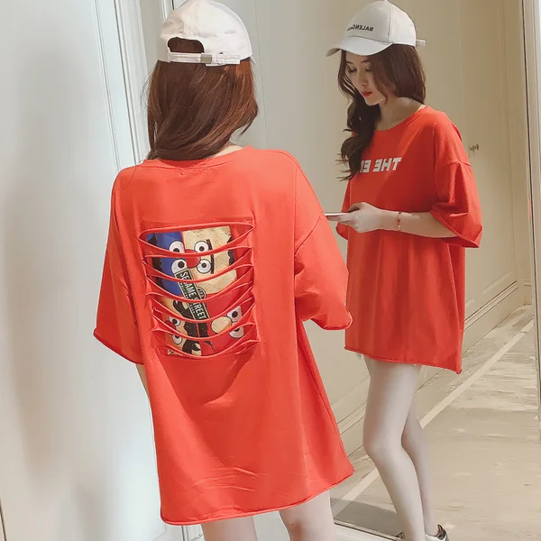 Camisetas женские яркие цветные футболки с рисунком на спине круглым вырезом и