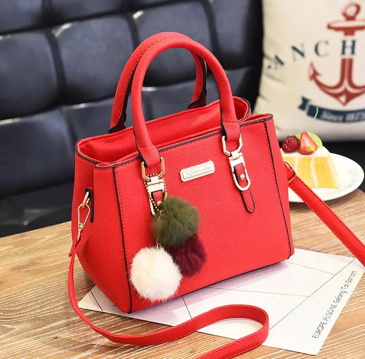 Роскошная сумка, женские сумки, женская сумка через плечо с помпоном, дамские ручные сумки, винтажная кожаная сумка-мессенджер, Женская Ручная сумка, Bolso Bags - Цвет: Red