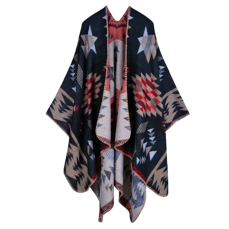 

Luxury Brand Geometric Ponchos 2019 Cashmere Scarves Women Winter Warm Shawls and Wraps Pashmina Thick Capes blanket Femme Scarf