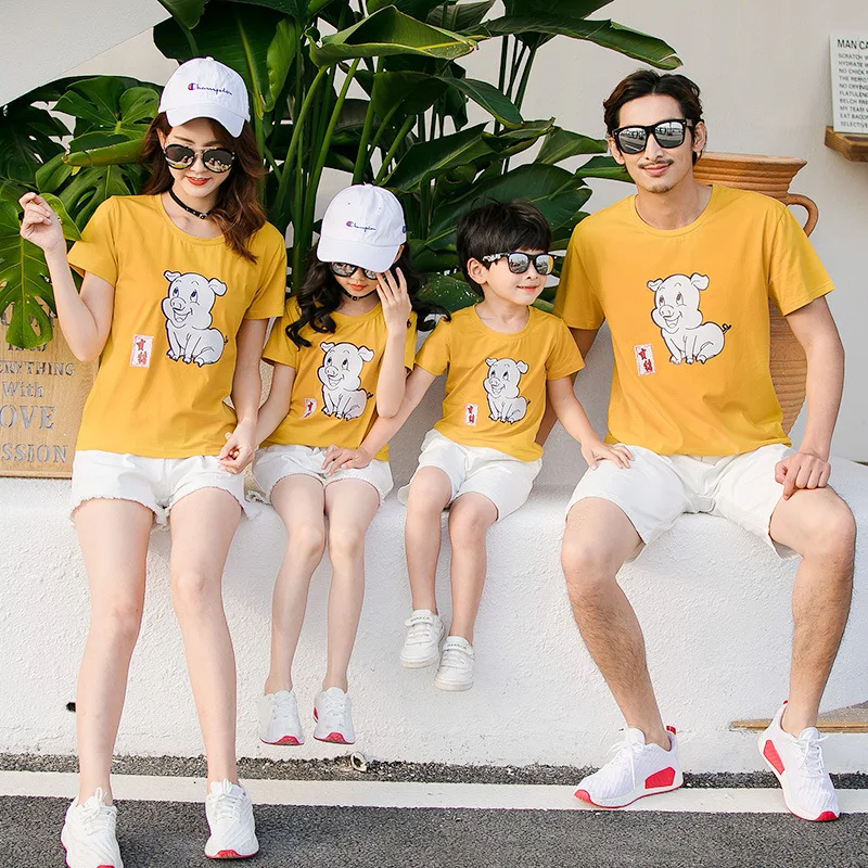 

Chinese Zodiac Parent-child Matching Outfit Summer 2019 New Style Fashion the Whole Family Cartoon Short Sleeve T-shirt Family o