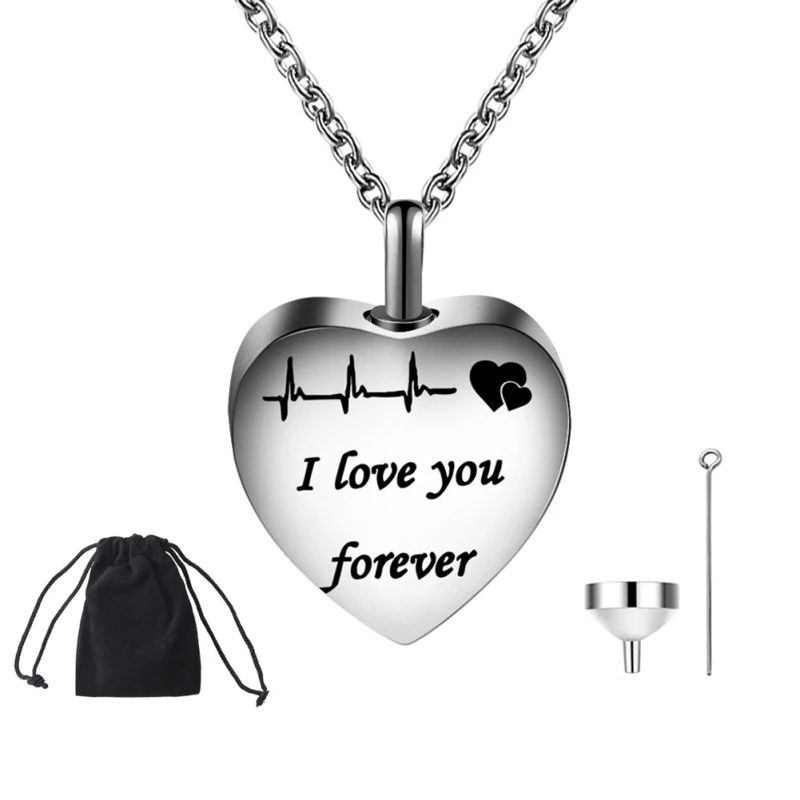 

I Love You Forever Heart-shaped Cremation Urn Necklace With Accessories Wings/Gems/Funnel/Velvet Bag
