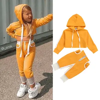

Pudcoco Toddler Baby Girls Sport Clothes Newborn Set Hooded Crop Tops Pants Tracksuit Active Outfit