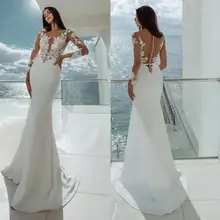 Сексуальное прозрачное Бохо атласное свадебное платье es пляжное с длинным рукавом богемное свадебное платье для невесты свадебное платье Русалка