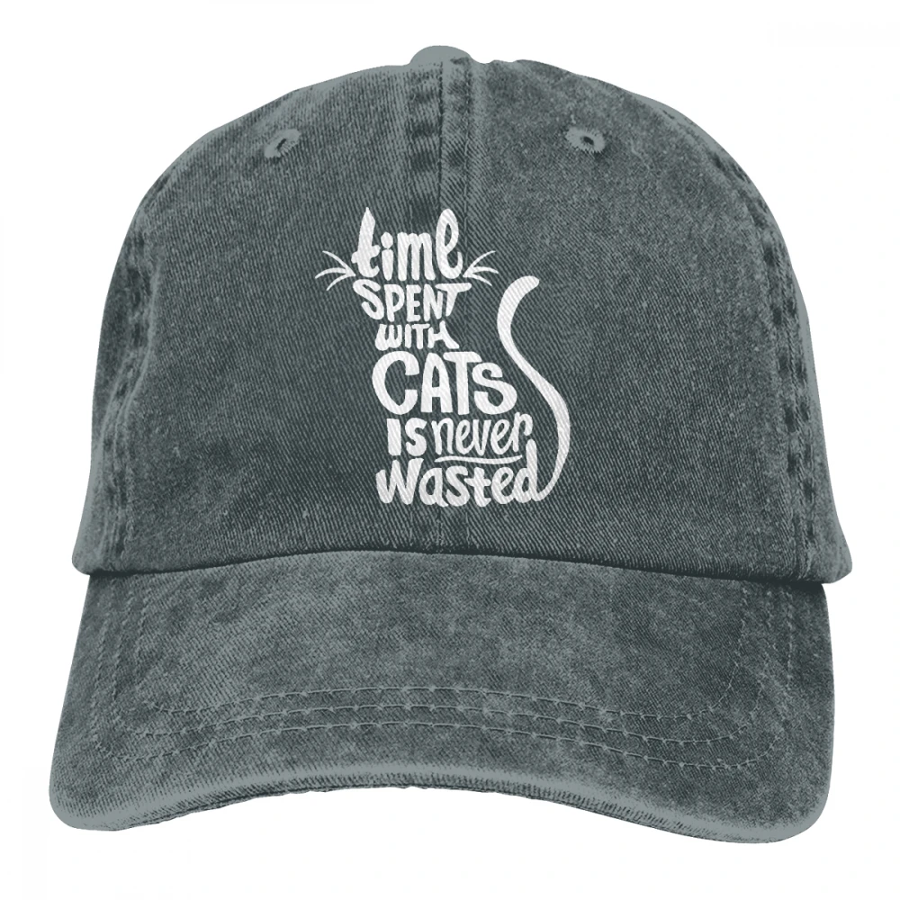Время, потраченное с кошками, никогда не потрачено, Casquette, темно-синий унисекс Мужские Женские джинсовые бейсболка с ремешком, кепка, Регулируемая шляпа для гольфа, папы