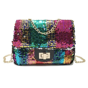 

Women Bags Fashion Shiny Discoloration Sequins Cross Body Chain Messenger Bag Girl Shoulder Bags Female Bag Contrast Color