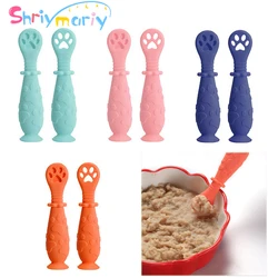 Shrymariy – ensemble cuillère d'alimentation pour bébé, anneau de dentition en Silicone, ustensiles d'entraînement, nouveau né, cuillères d'apprentissage, vaisselle pour enfants en bas âge, 2 pièces/ensemble 