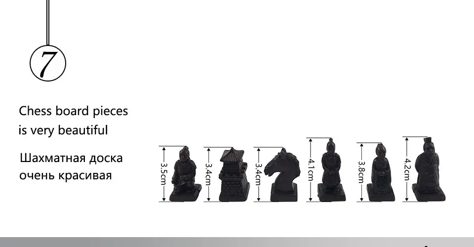 Easytoday Wooden Chess Game Set Resin Character Modeling Chess Pieces Chinese Retro Terracotta Warriors Wooden Chessboard Gift (7)