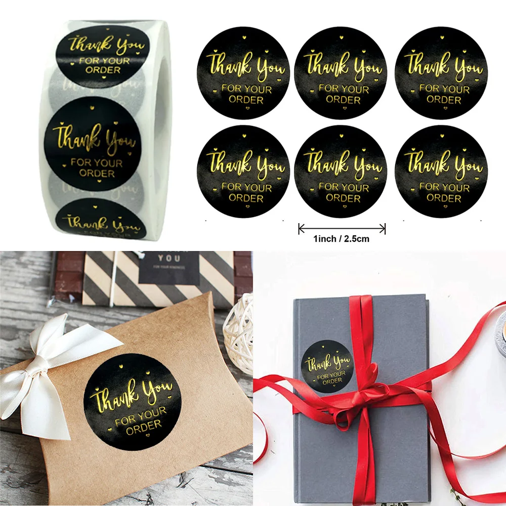 

500pcs/roll 2.5CM Gold Foil Thank You Gift Box/ Bag Sealling Label Scrapbooking DIY Decoration Stationery Sticker
