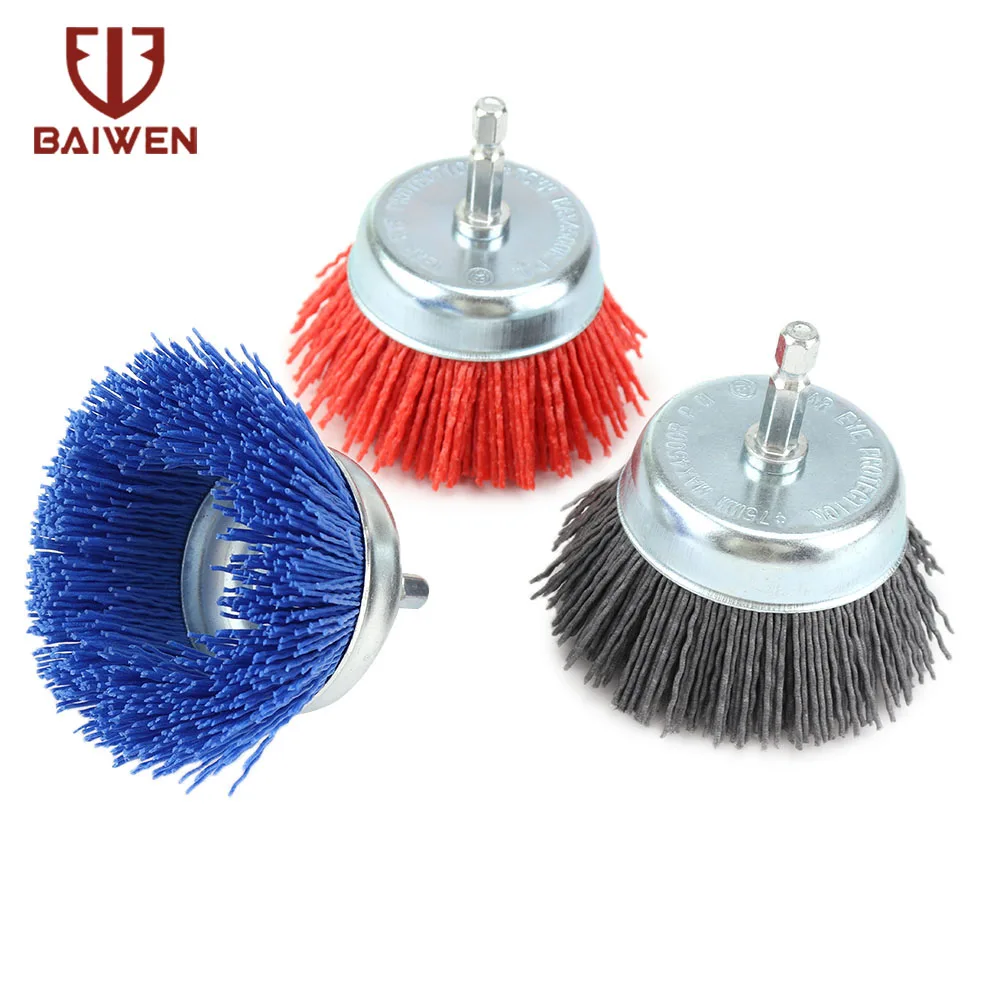 3 "Nylon Filament Schleifen Tasse Pinsel Kit 30mm Griff für Bohren Sauber Poliert Holz Entgraten und Entgraten – Detail 9