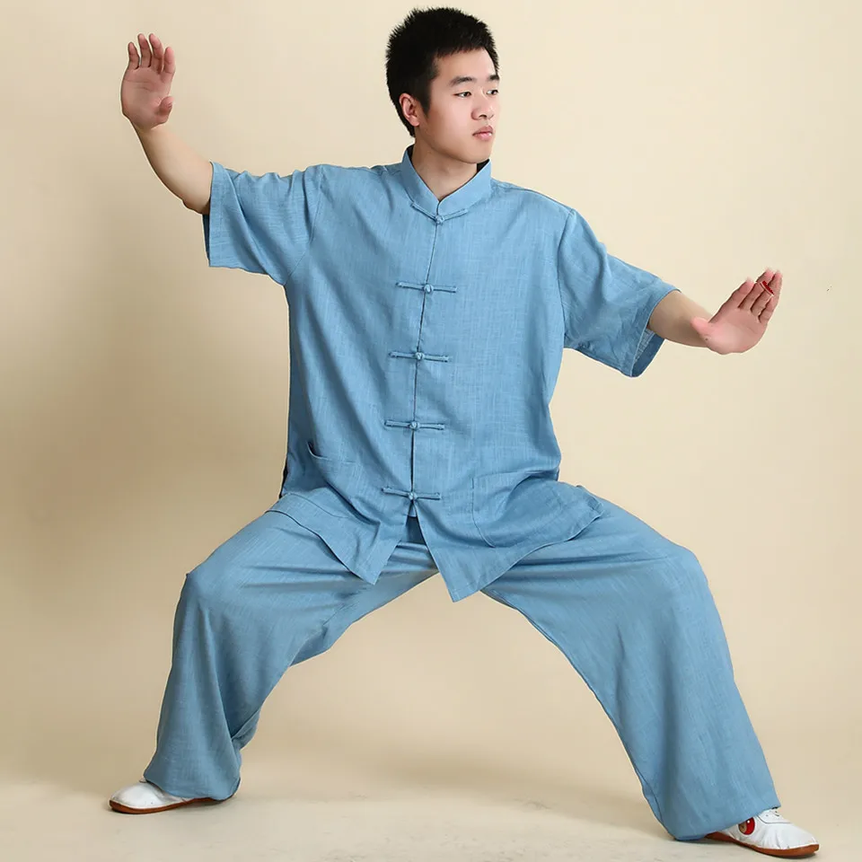 Tai Chi униформа одежда для женщин и мужчин Wushu Одежда Кунг-фу Униформа костюм из хлопка и льна униформа для прогулок на открытом воздухе Morning Sprots - Цвет: solid blue