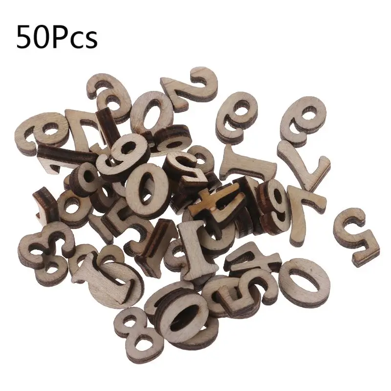 

50pcs Laser Cut Wood Embellishment Wooden Number Shape Craft Wedding Decor Drop Ship Support
