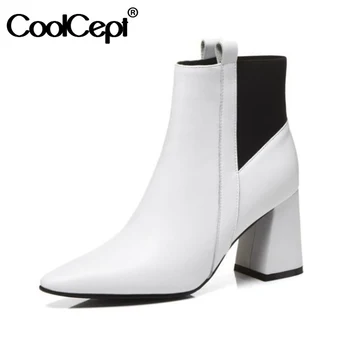 

CoolCept Size 33-42 Genuine Leather Women Ankle Boots Sexy High Heel Winter Shoes Woman Fashion Short Boot Office Lady Footwear