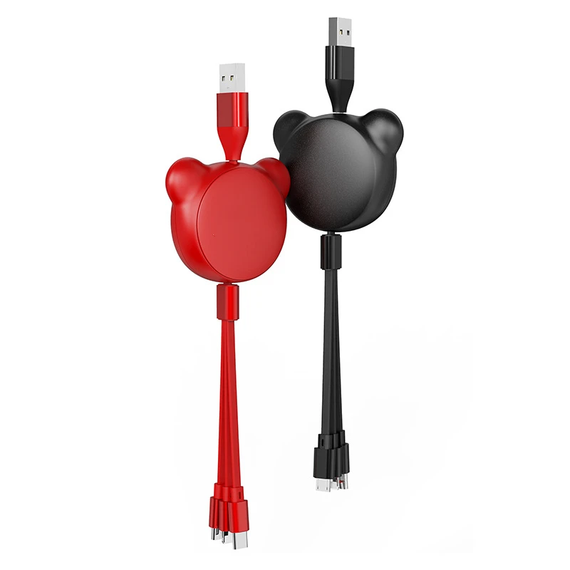 

3-in-1 Charging Cable Retractable USB Data Line 3A Fast Charge Cable with 3 Ports IP/Type C/Micro Universal for All Smartphones