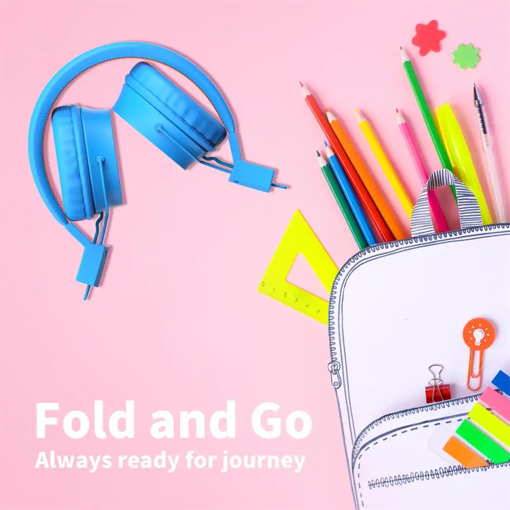 Kids Headphones 2 Pack Foldable Wired Cord On Ear Headsets Safety Volume Limited Comfortable and Durable Earphones Children