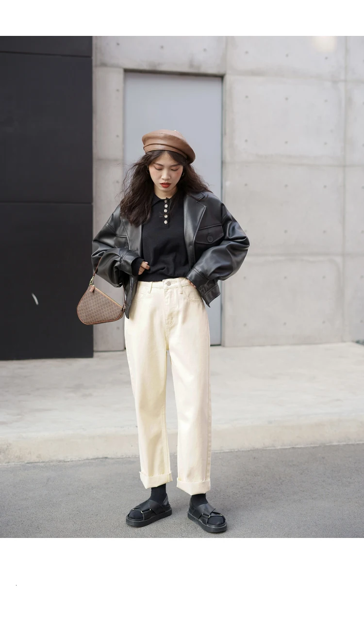 LANMREM New Autumn And Winter Coat Loose Korean Version Of The Solid Color Jacket Top Short Thick PU Leather Women 19B-a263
