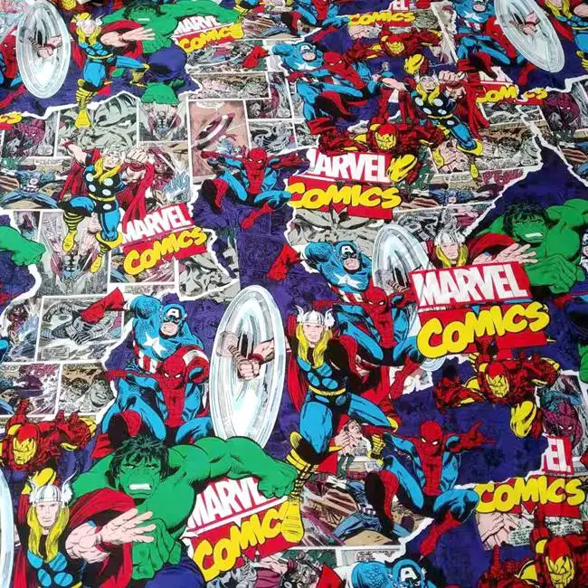 

108*100cm the Avengers Hulk Spiderman cotton Fabric Baby Diy Handmade Craft Bedding Home boy shirt Cloth Purse Quilt