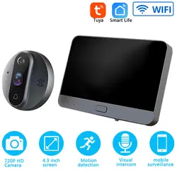 Sonnette intelligente avec détection de mouvement, wi fi, 4.3 pouces, Tuya, interphone vocal, appel vidéo Mobile, caméra HD, Vision nocturne 