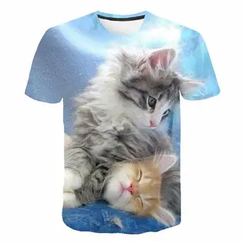 

White black cat 3D t-shirt girl boy casual fashion t-shirt kawaii fun 3d lucky cat t-shirt lady girl top 4-14 years old