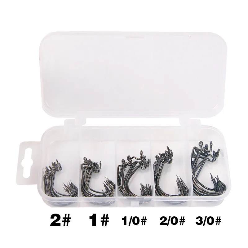 

51Pcs/lot Black Red 5 Sizes fishing tackle High carbon steel wide web crank fishing hook Fishing Accessories