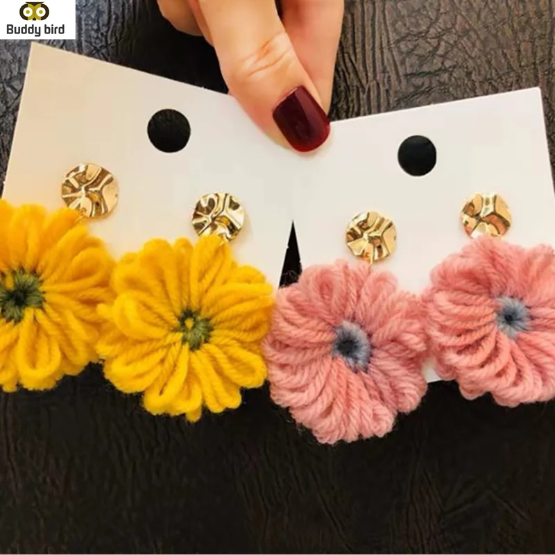 Корейские женские серьги подвески с цветком элегантные шерстяные ромашками