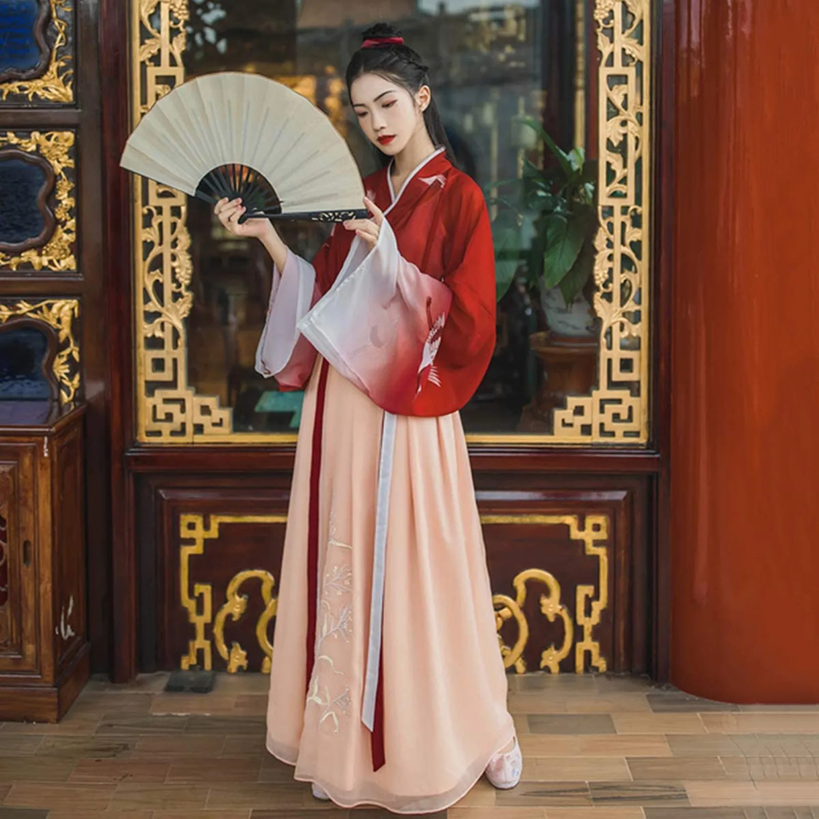 Women's Original Hanfu Suit Chinese Style Waist-length Skirt Straight-sleeved Middle School Students Ancient Costume |