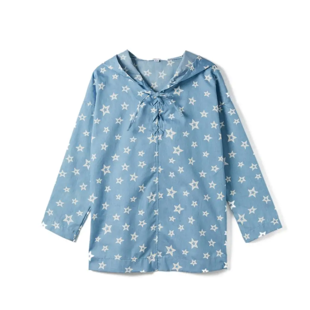 

CupofSweet Light Denim Star Print Hooded Tunic Top Shirt Girls Kid Clothing Autumn Fashion Long Sleeves Casual Girl Top Hoodies