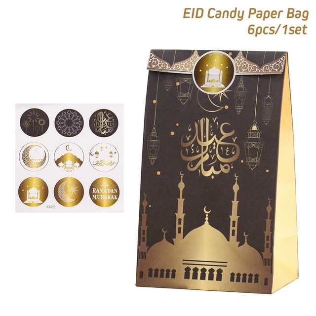 Eid Mubarak Candy Box Favor Ramadan Gift Bag with Stickers Islamic Muslim Festival Happy al-Fitr Eid Event Party Supplies
