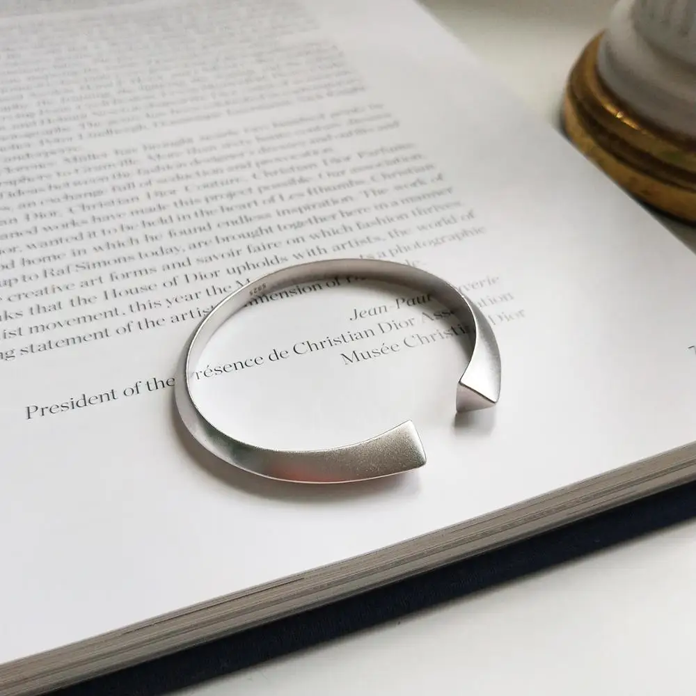 DAIWUJAN Настоящее 925 пробы серебряные браслеты для женщин геометрический открытый матовый браслет ювелирные украшения подарок